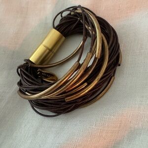 Calinana Multi Strand 7"/7.5" Brown Leather
Bracelet with gold Plated Tubes